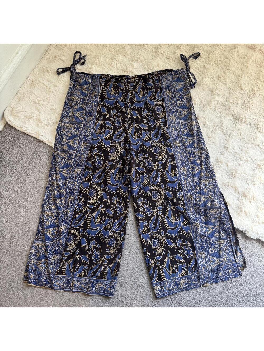 90s Dian Collection Balinese Batik Print Wrap boho Pants Wide Leg fits XL